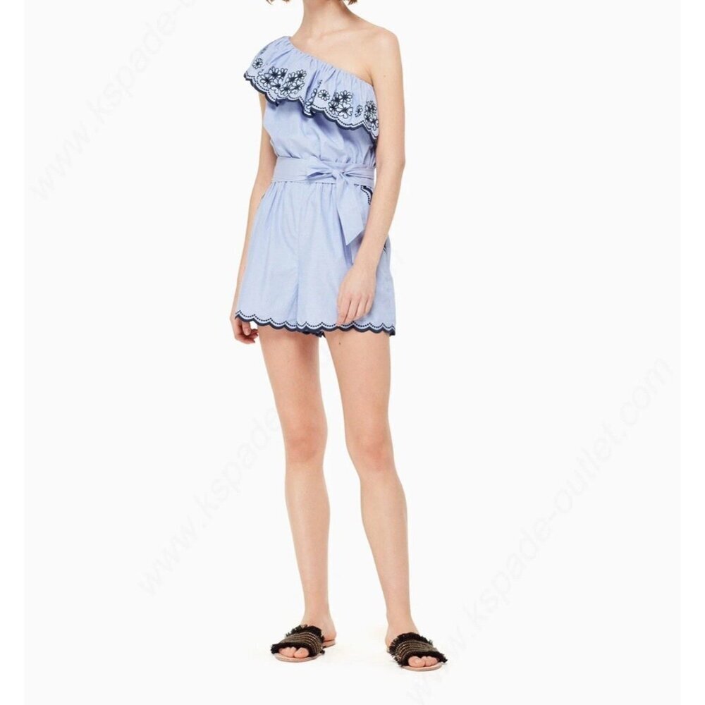 KATE SPADE NY Daisy Embroidered One-Shoulder Romper Blue MSRP $298 Size 8 New